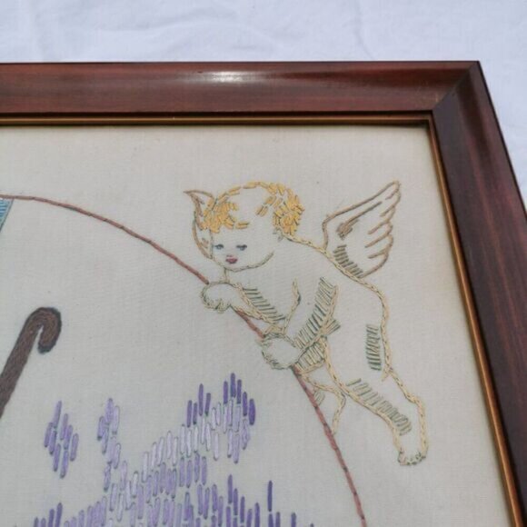 Framed Holy Family Nativity Needlepoint Vintage, Christmas Angels Embroidery - Picture 4 of 10